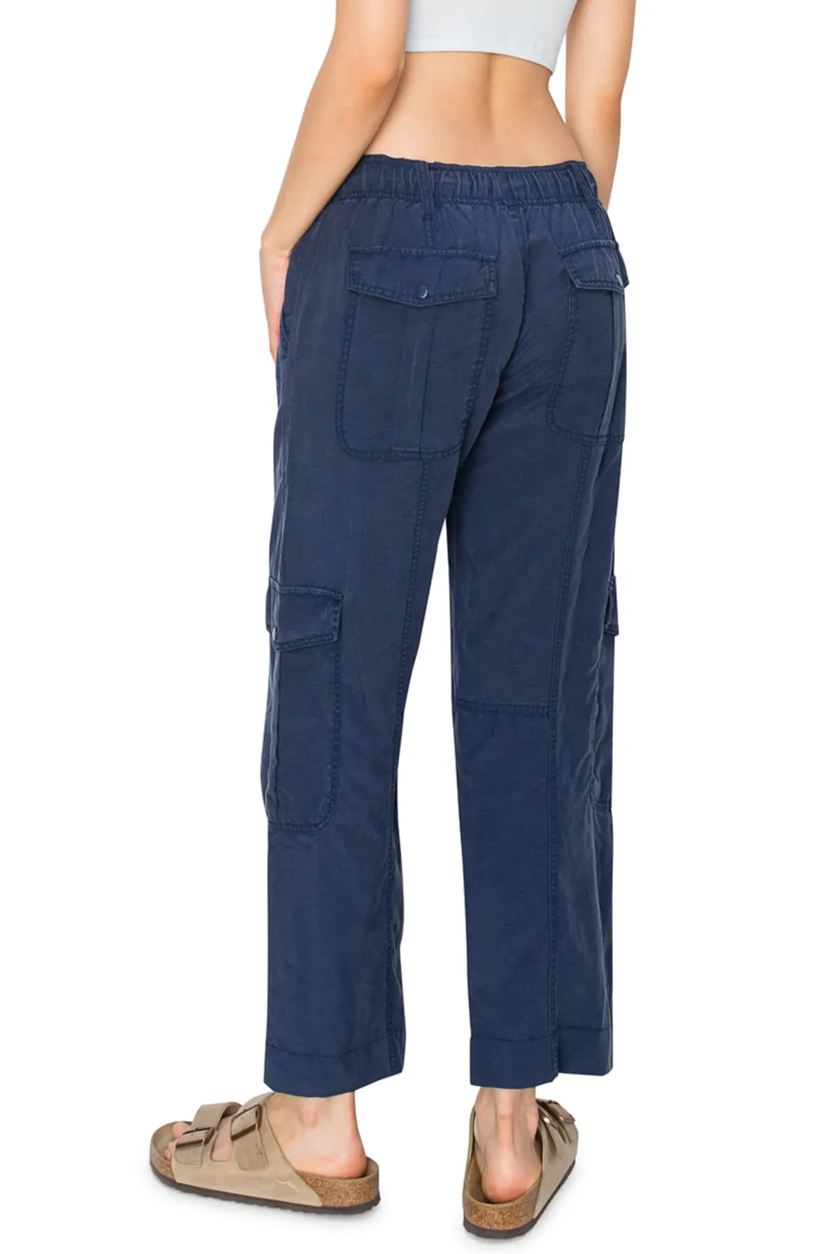 Washed Linen Cargo Pants - Navy