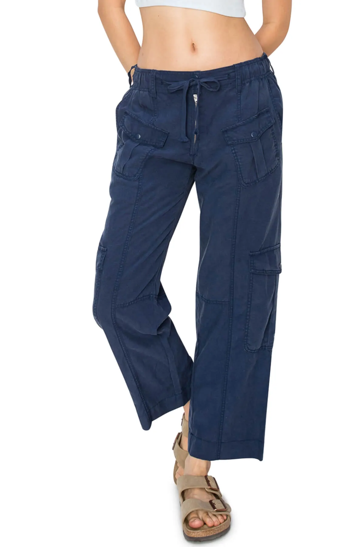 Washed Linen Cargo Pants - Navy