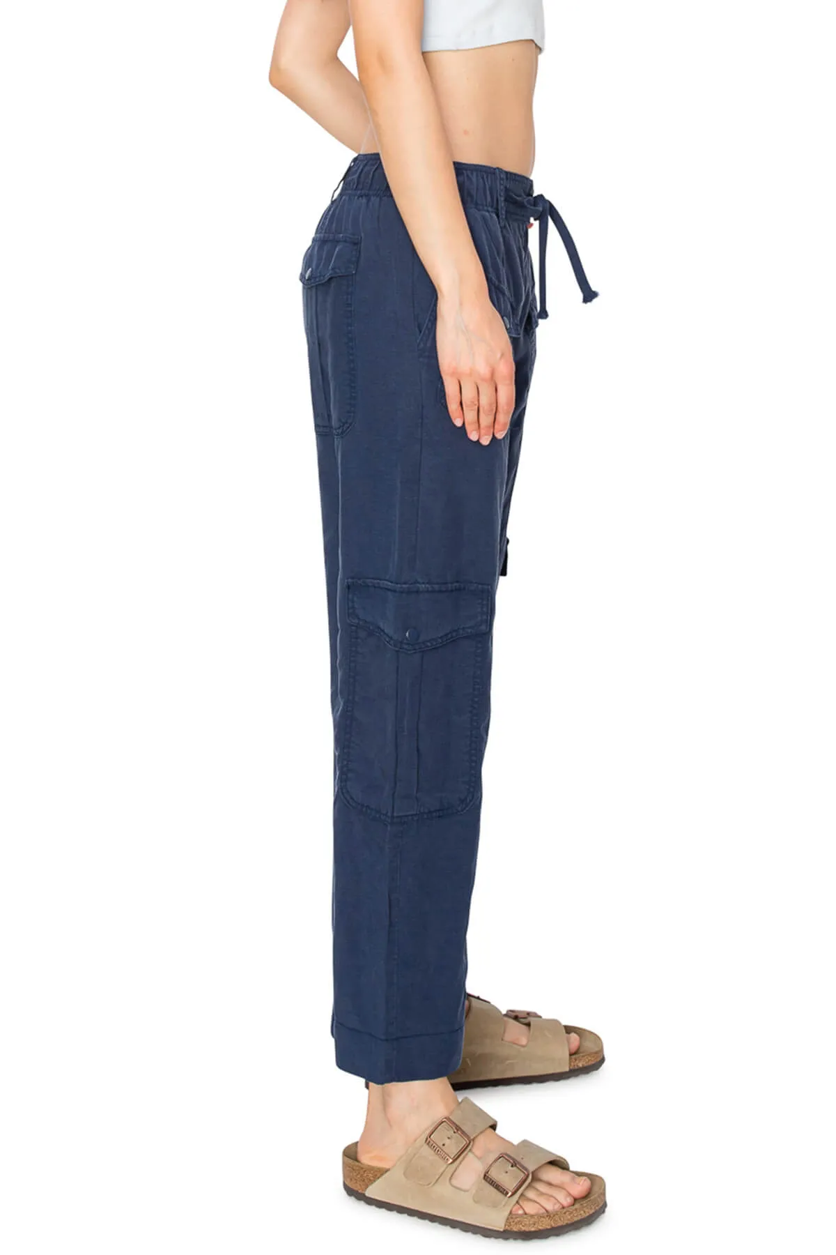 Washed Linen Cargo Pants - Navy