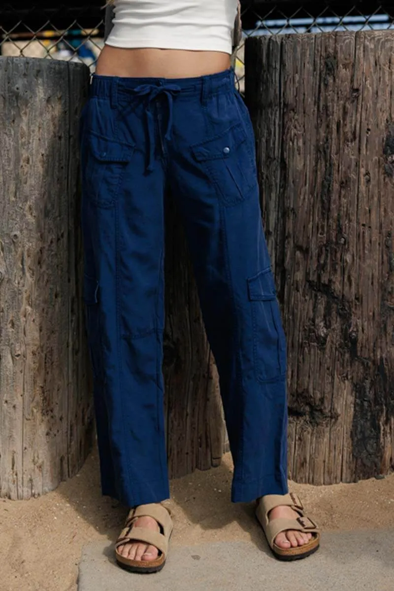 Washed Linen Cargo Pants - Navy