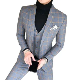 West Louis™ England Style Plaid Slim Fit 3 Piece Suit