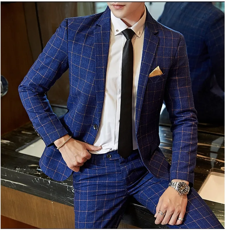 West Louis™ Plaid Formal Business Elegant 2 Piece Suit