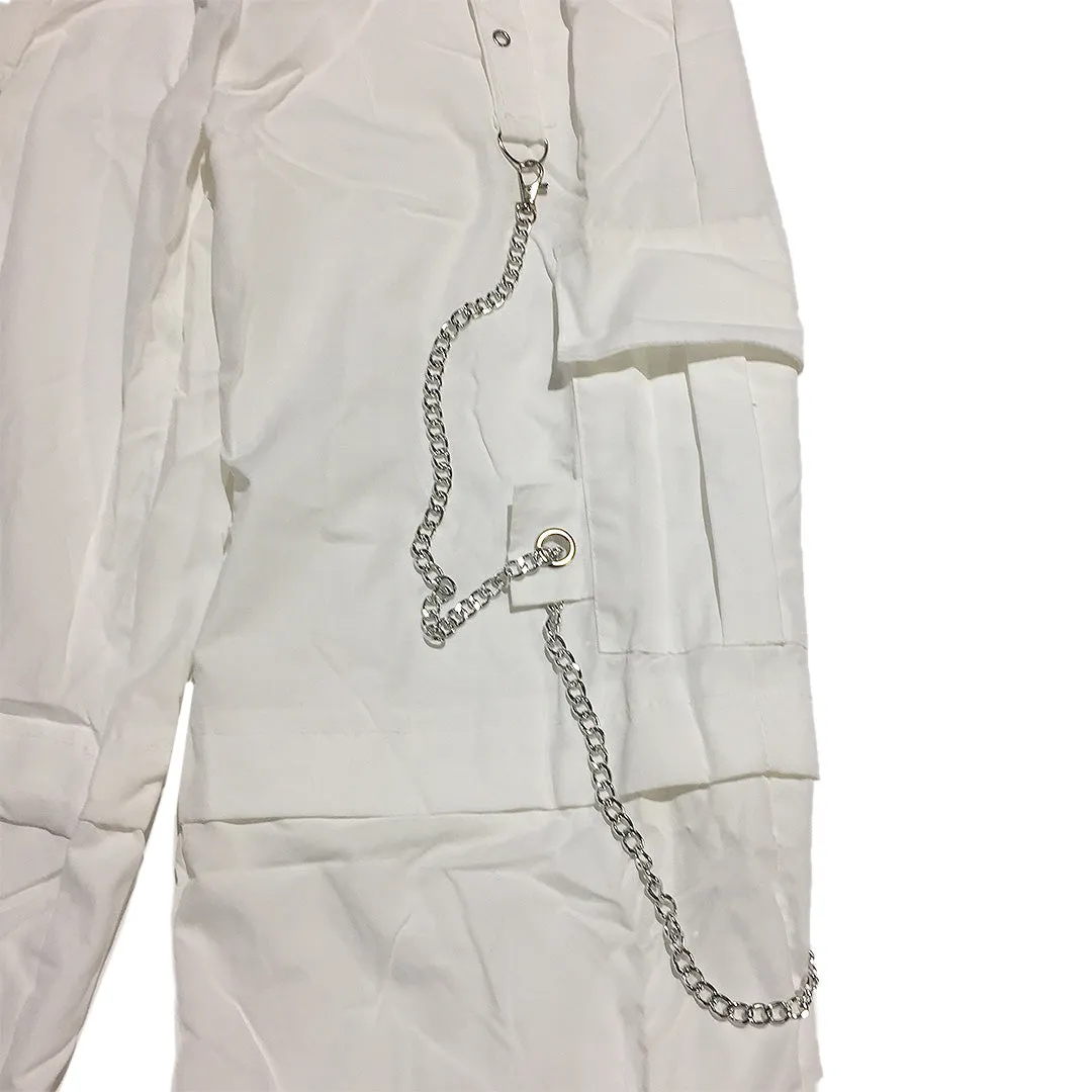 White Cargo Pants with Chains