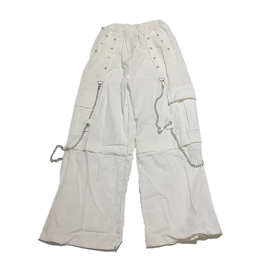 White Cargo Pants with Chains