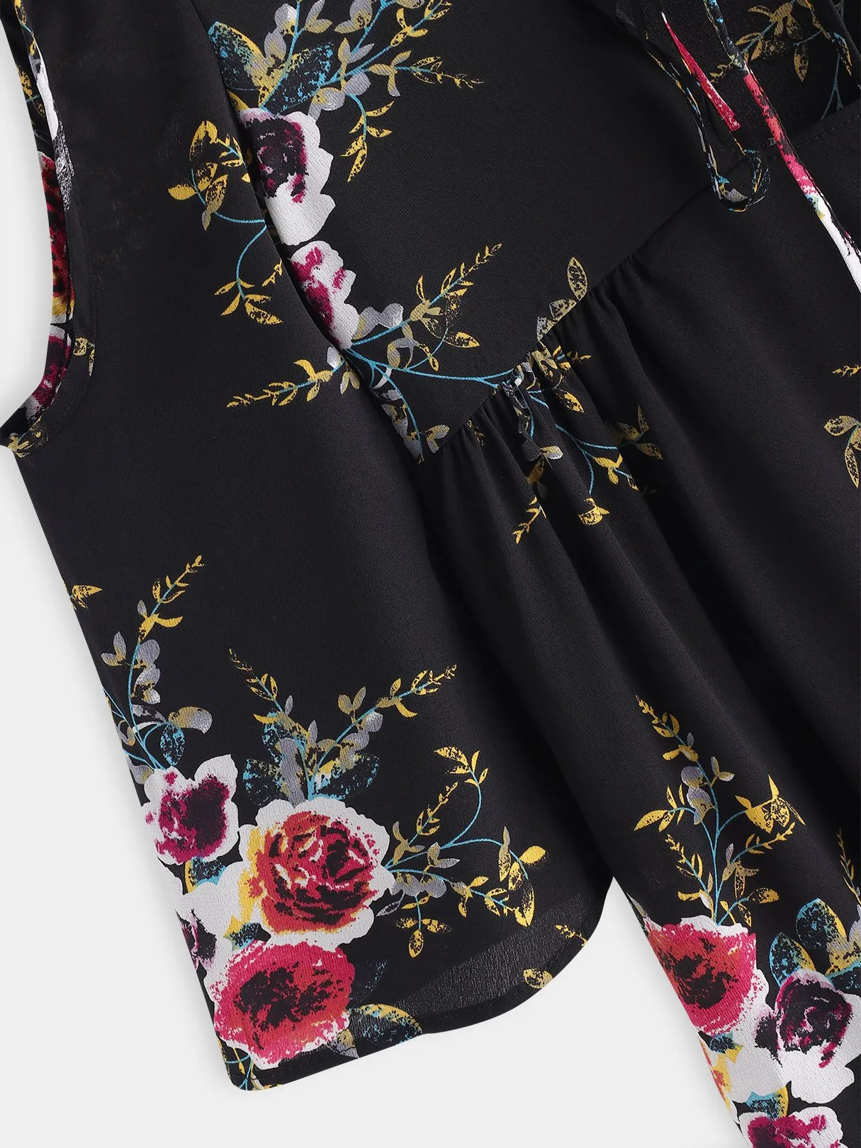 Wholesale Black V-Neck Cold Shoulder 3/4 Length Sleeve Floral Print Cut Out Self-Tie Dresses