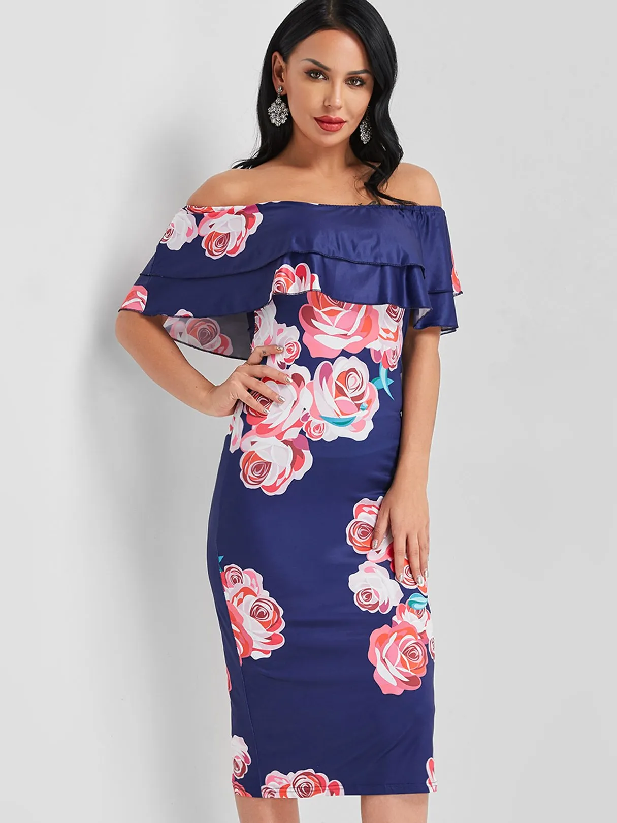 Wholesale Off The Shoulder Sleeveless Floral Print Backless Dresses