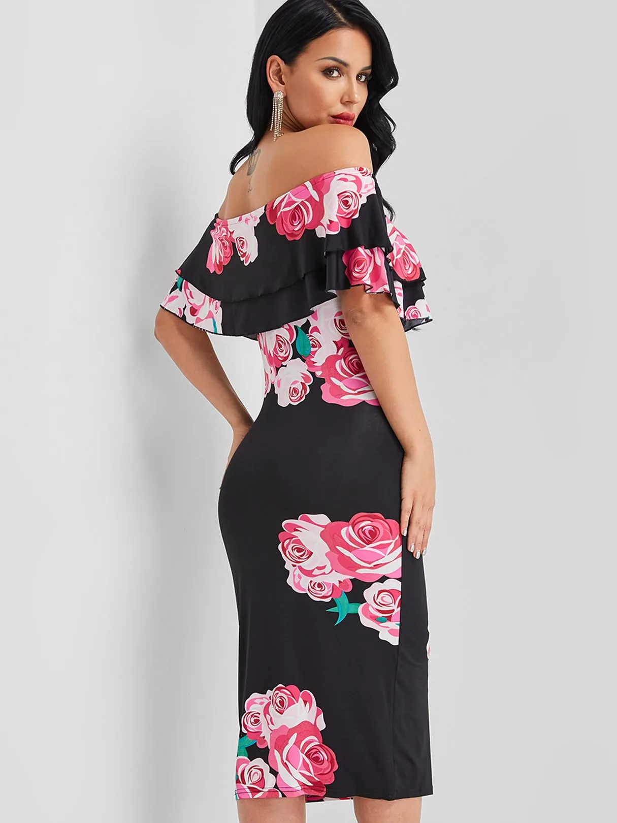 Wholesale Off The Shoulder Sleeveless Floral Print Backless Dresses