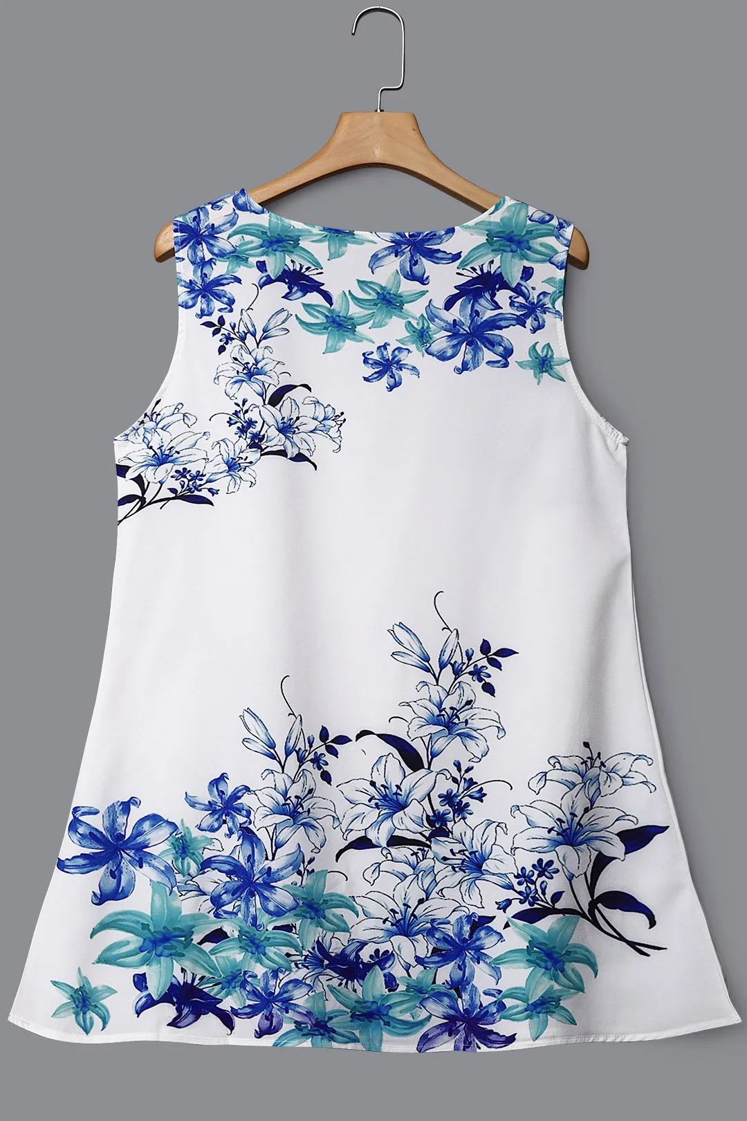 Wholesale Round Neck Floral Print Sleeveless Dresses