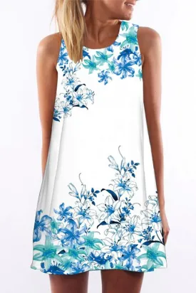 Wholesale Round Neck Floral Print Sleeveless Dresses