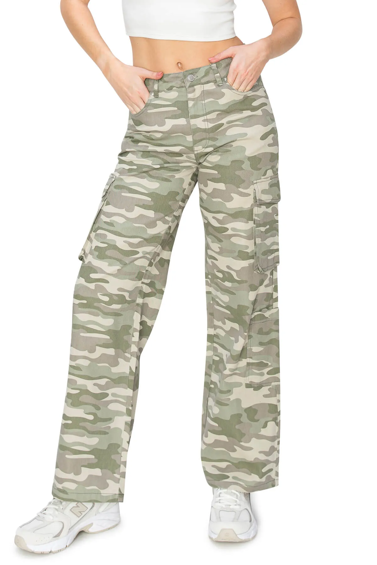 Wide Leg Cargo Pants - Camouflage