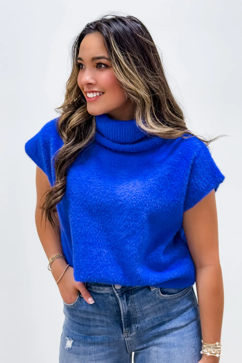 Winter Bliss Turtle Neck Sweater - Royal Blue