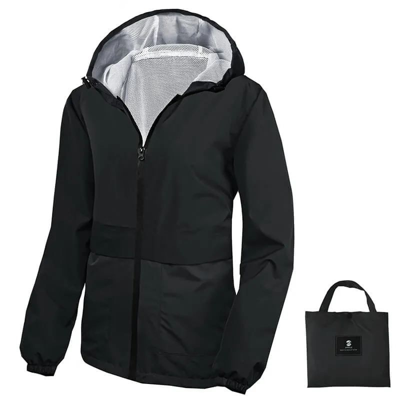 Women Lightweight Rain Jacket Waterproof Packable Hooded Windbreaker