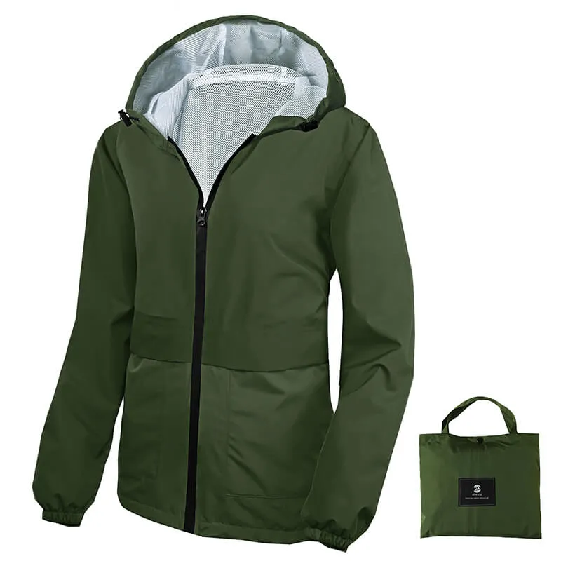 Women Lightweight Rain Jacket Waterproof Packable Hooded Windbreaker