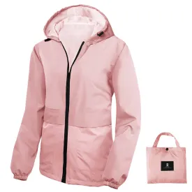 Women Lightweight Rain Jacket Waterproof Packable Hooded Windbreaker