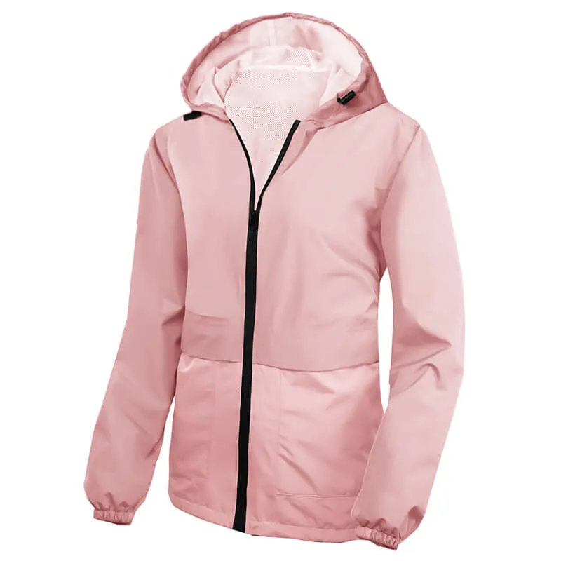 Women Lightweight Rain Jacket Waterproof Packable Hooded Windbreaker