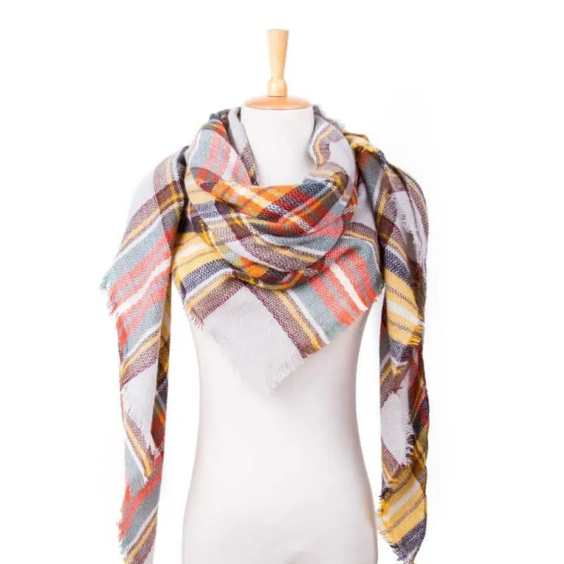 Women Plaid Scarf Designer Triangle Cashmere Shawls Scarf