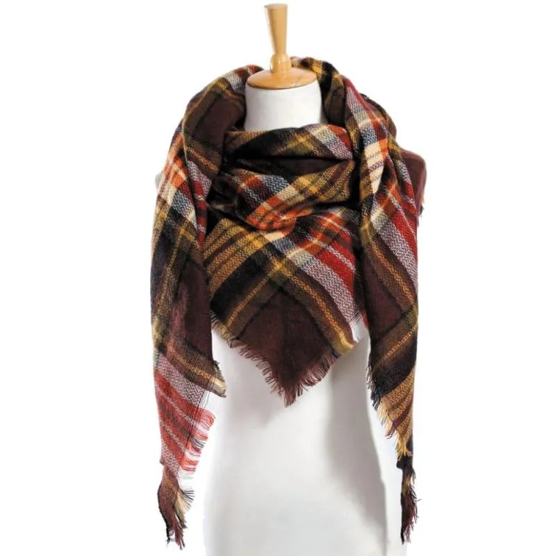 Women Plaid Scarf Designer Triangle Cashmere Shawls Scarf