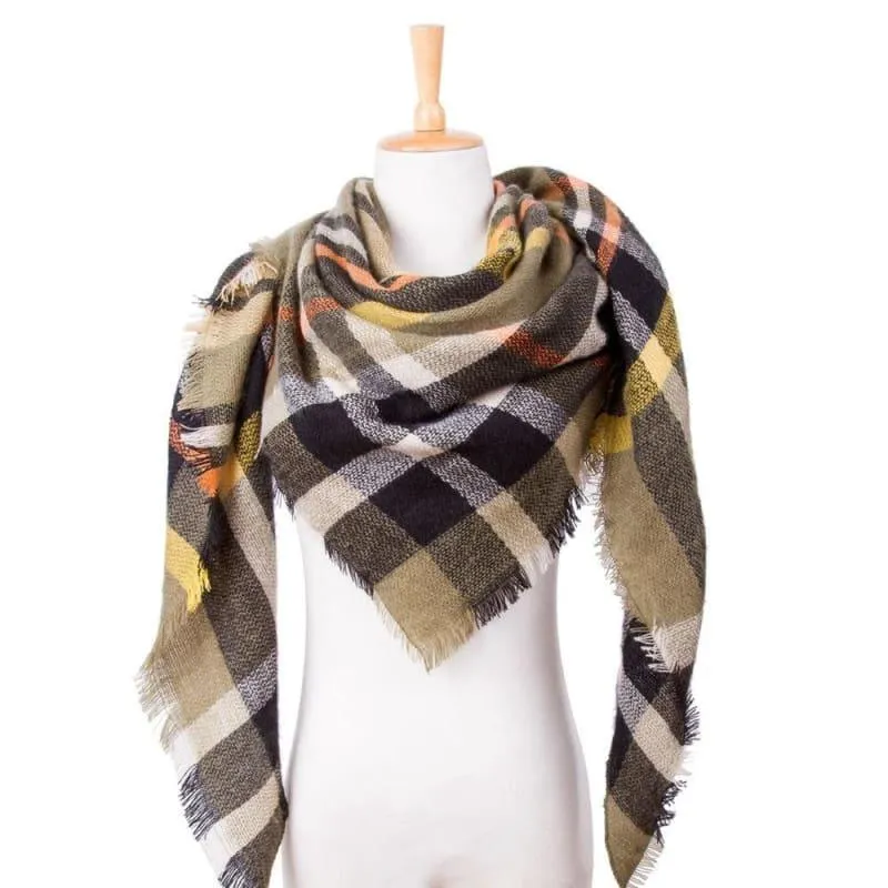 Women Plaid Scarf Designer Triangle Cashmere Shawls Scarf