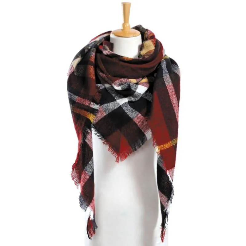 Women Plaid Scarf Designer Triangle Cashmere Shawls Scarf