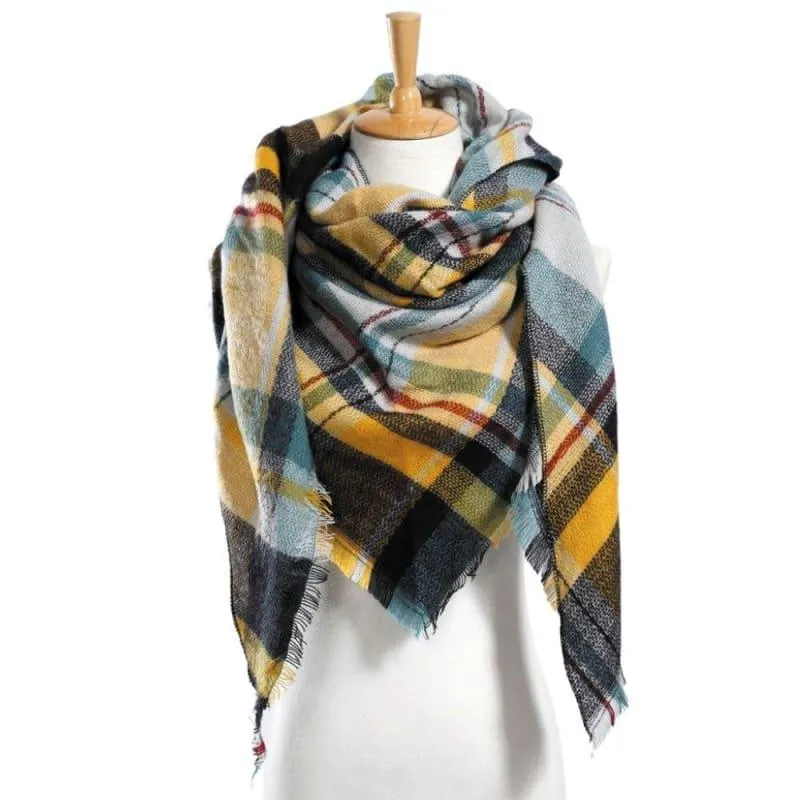 Women Plaid Scarf Designer Triangle Cashmere Shawls Scarf