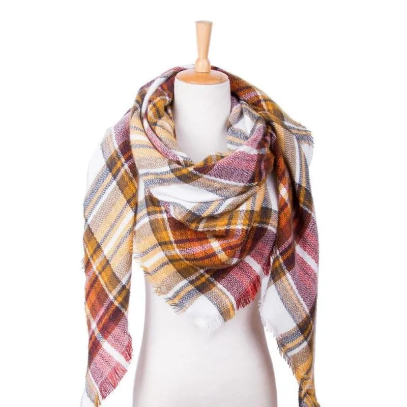 Women Plaid Scarf Designer Triangle Cashmere Shawls Scarf