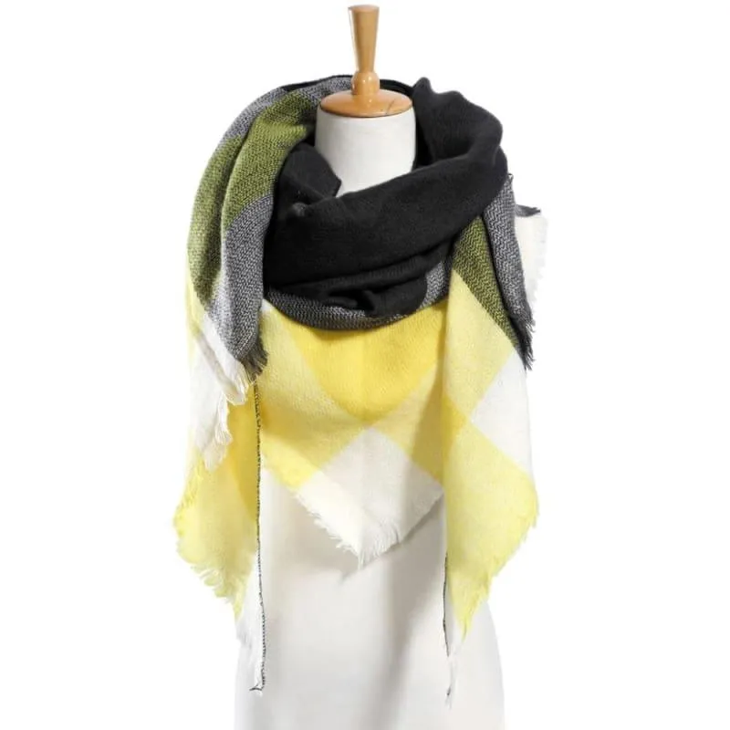 Women Plaid Scarf Designer Triangle Cashmere Shawls Scarf