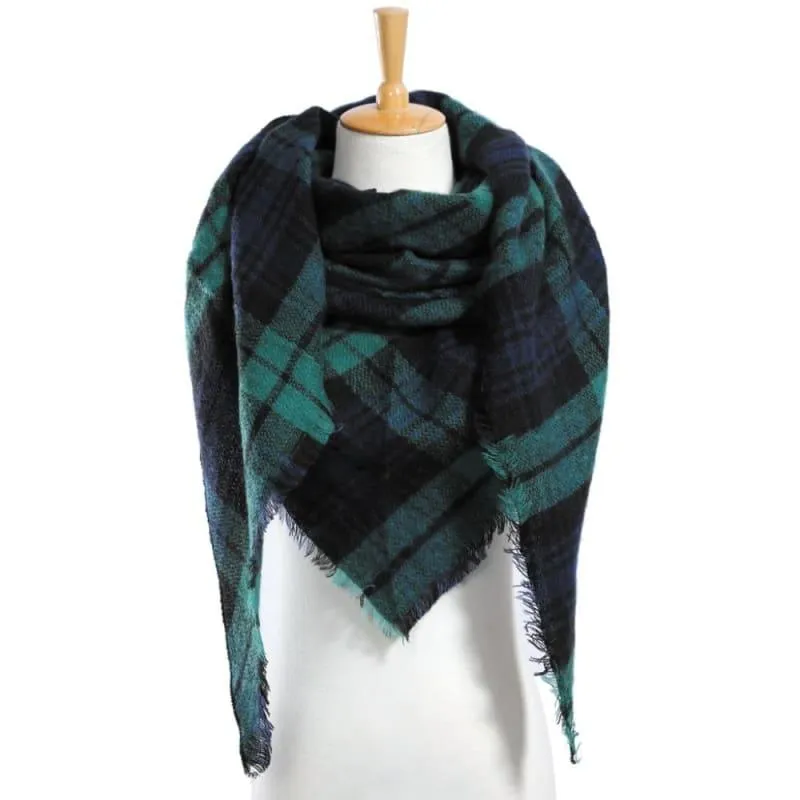 Women Plaid Scarf Designer Triangle Cashmere Shawls Scarf