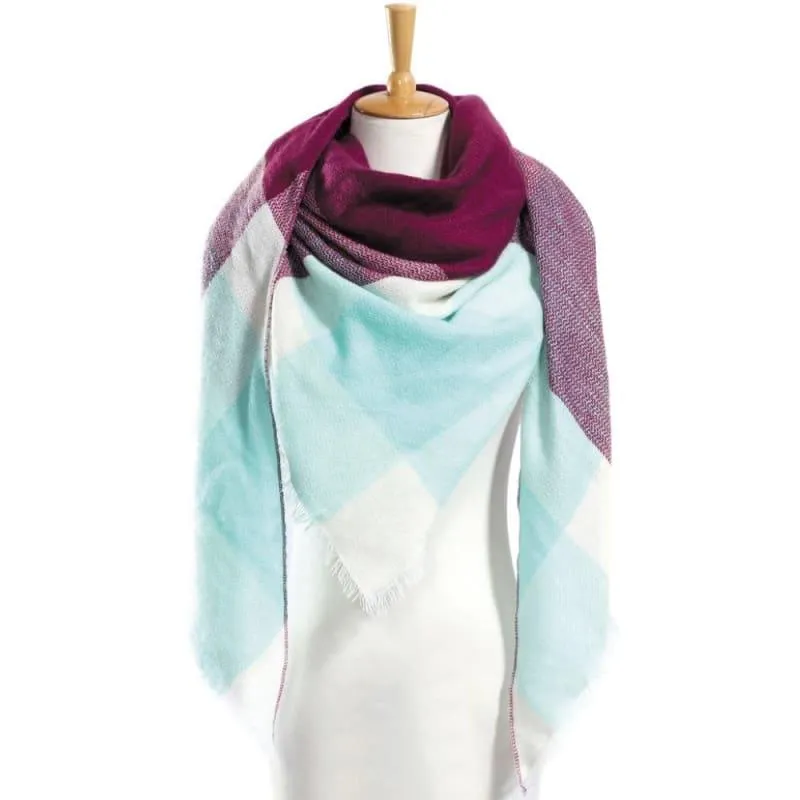 Women Plaid Scarf Designer Triangle Cashmere Shawls Scarf