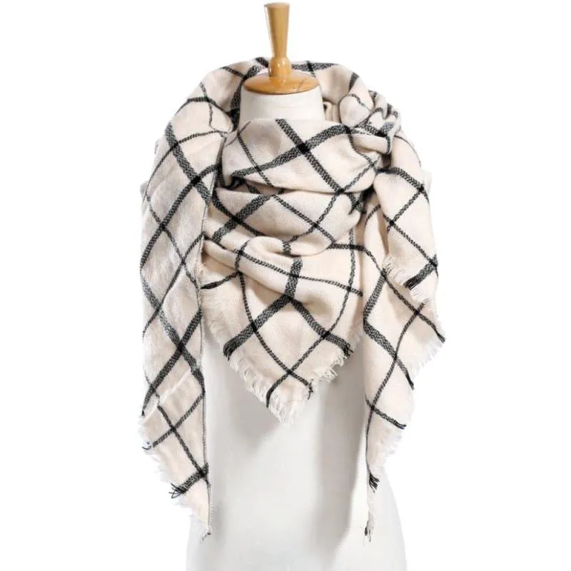 Women Plaid Scarf Designer Triangle Cashmere Shawls Scarf