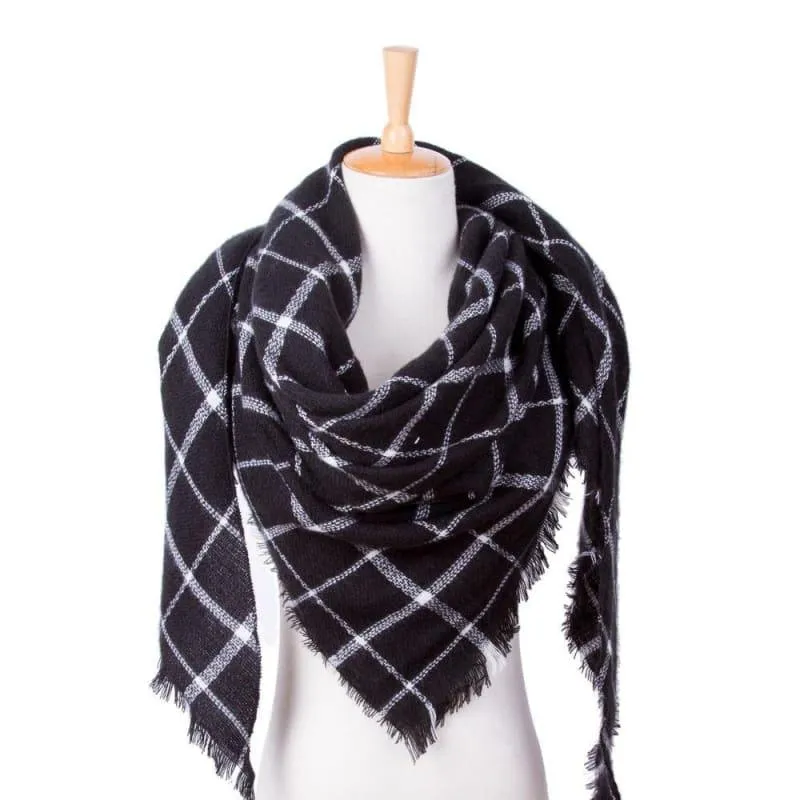 Women Plaid Scarf Designer Triangle Cashmere Shawls Scarf