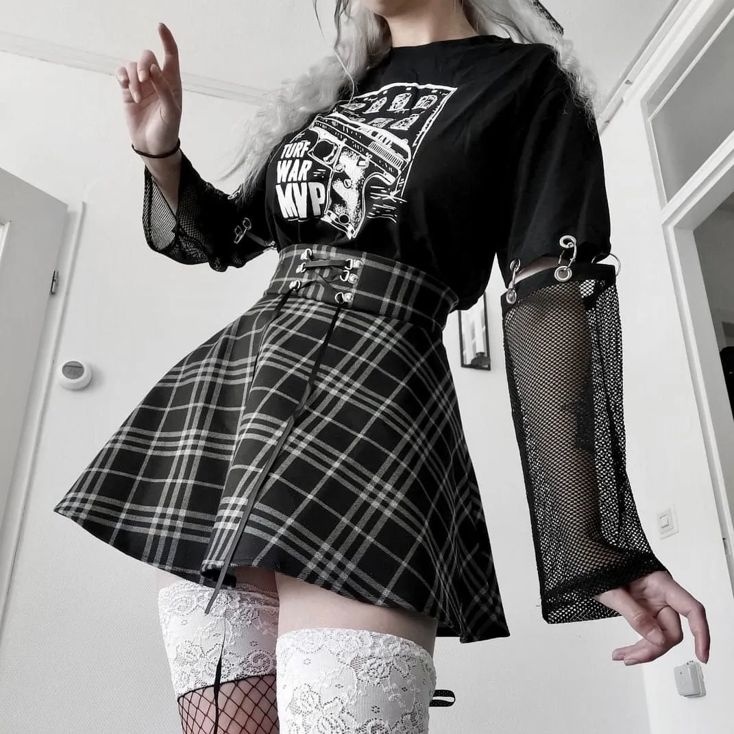 Women's High-waisted Lace-up Suede Plaid Skirts