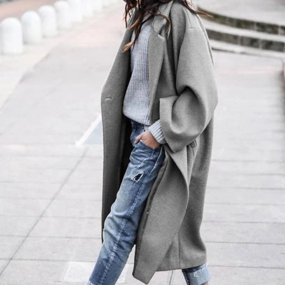 Women's Oversized Long Lapel Wool Coat  | Ideal for Autumn/Winter