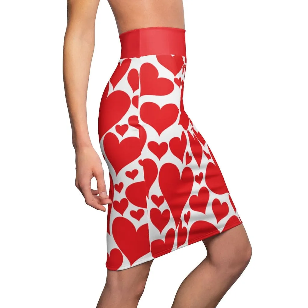 Womens Pencil Mini Skirt - Love Red Hearts - S867849