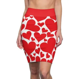 Womens Pencil Mini Skirt - Love Red Hearts - S867849