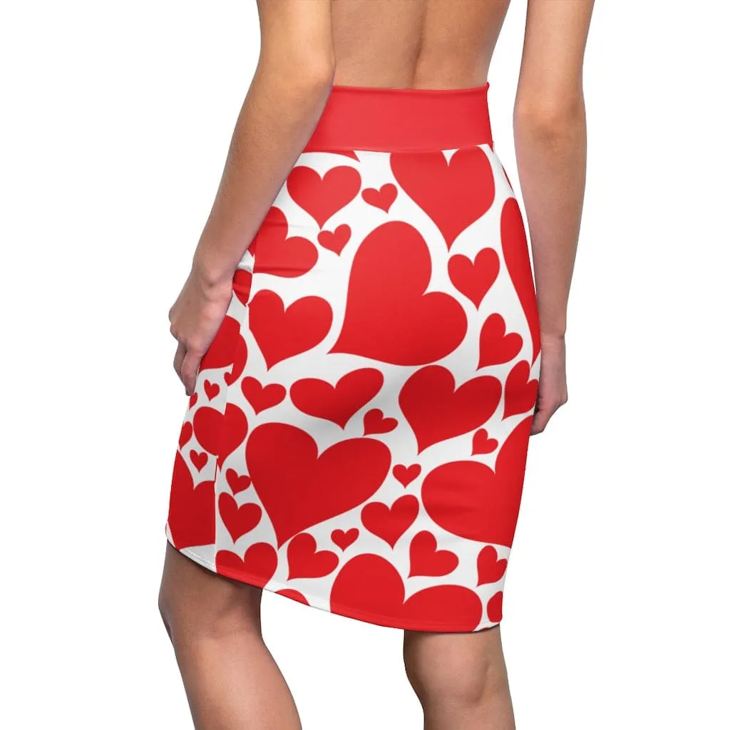 Womens Pencil Mini Skirt - Love Red Hearts - S867849