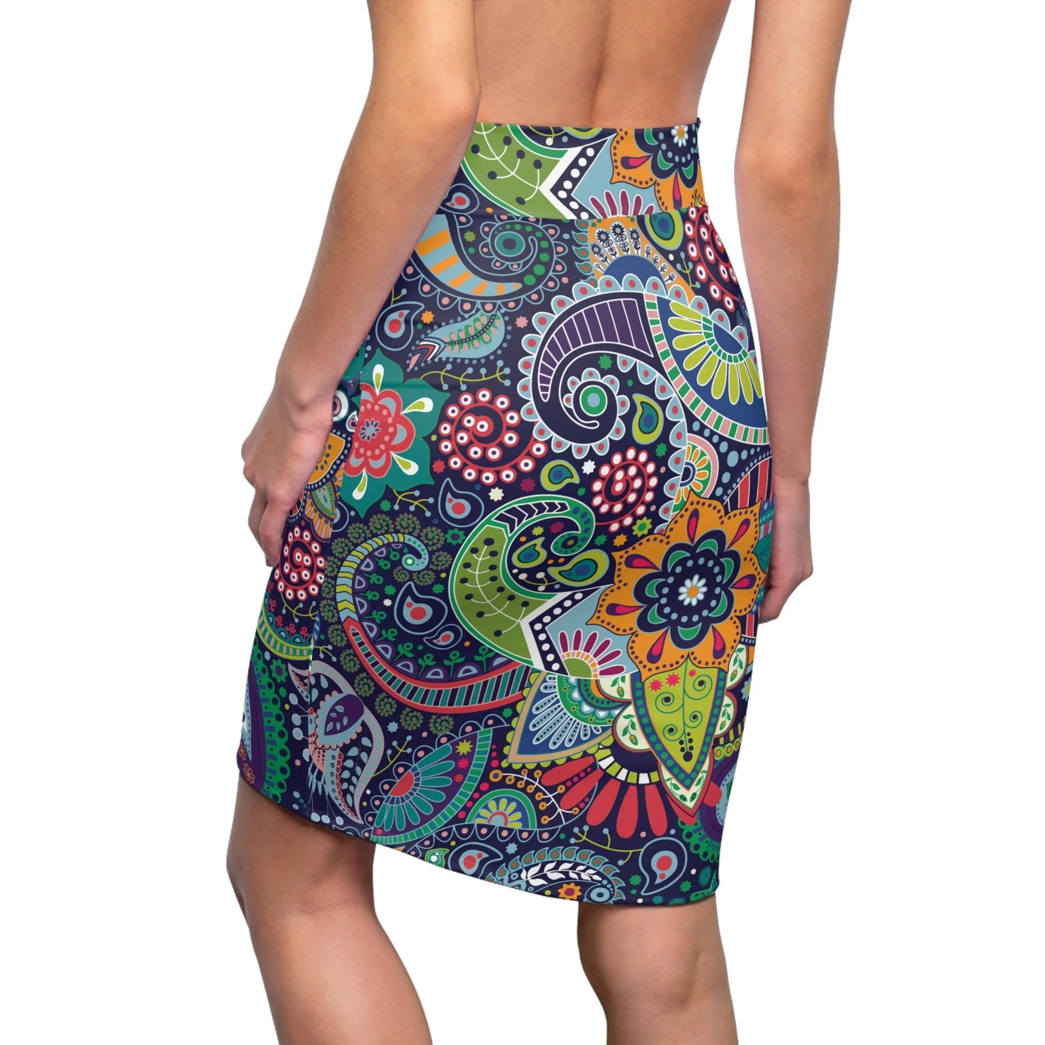 Womens Pencil Skirt - Floral Paisley 22523