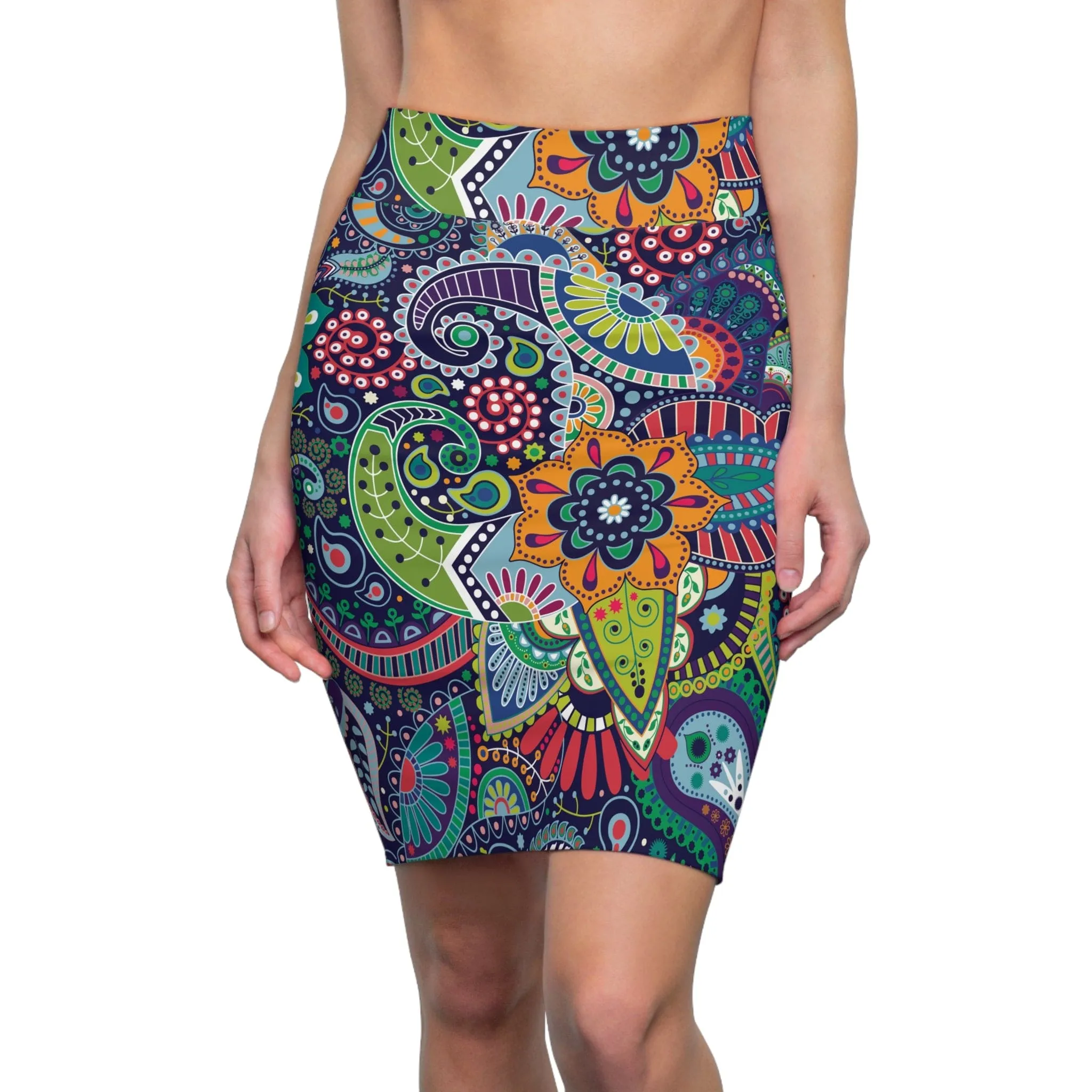 Womens Pencil Skirt - Floral Paisley 22523