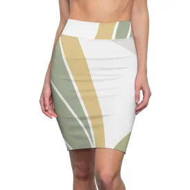 Womens Pencil Skirt - Green Abstract Geometric Pattern