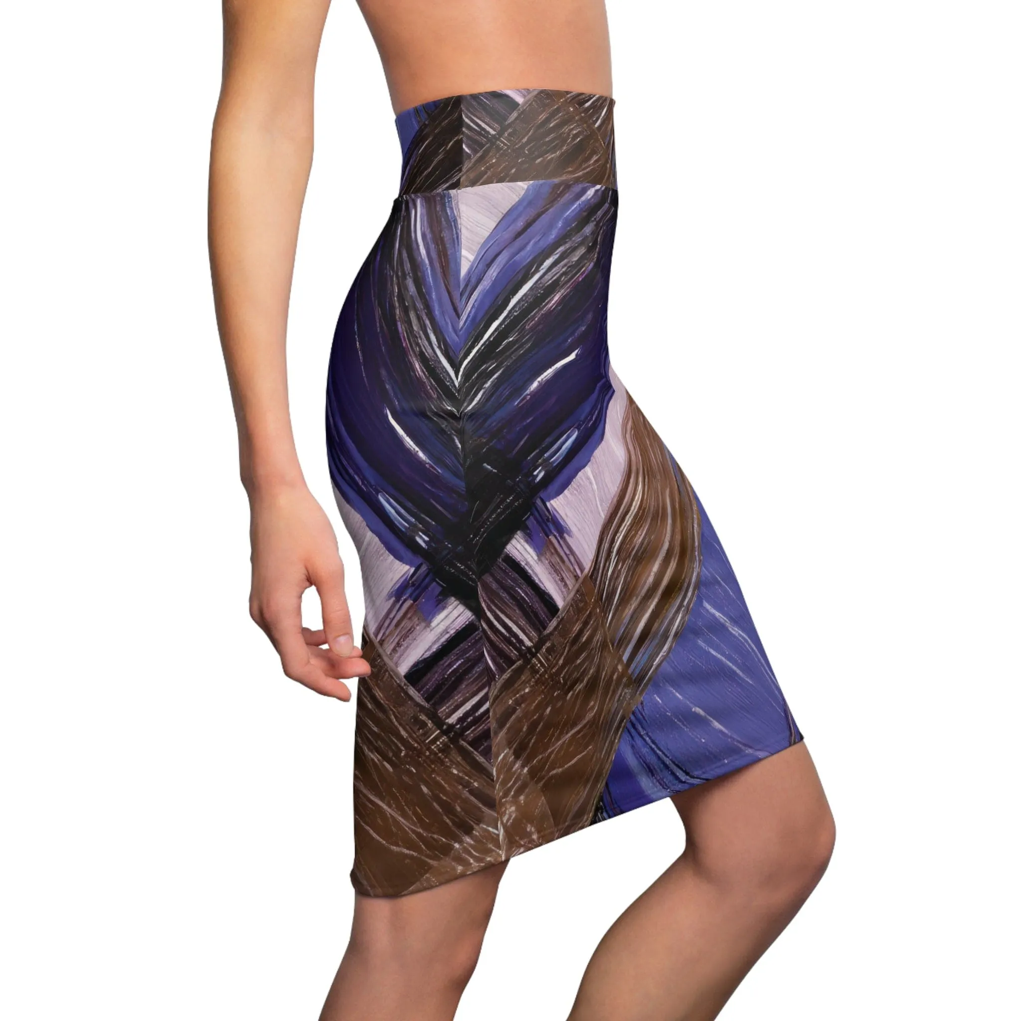 Womens Pencil Skirt - Rustic Brown Black Mauve Interweave Illustration