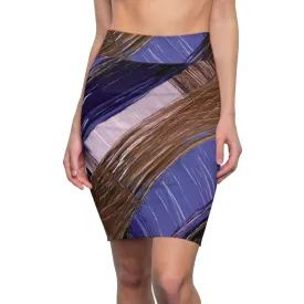 Womens Pencil Skirt - Rustic Brown Black Mauve Interweave Illustration