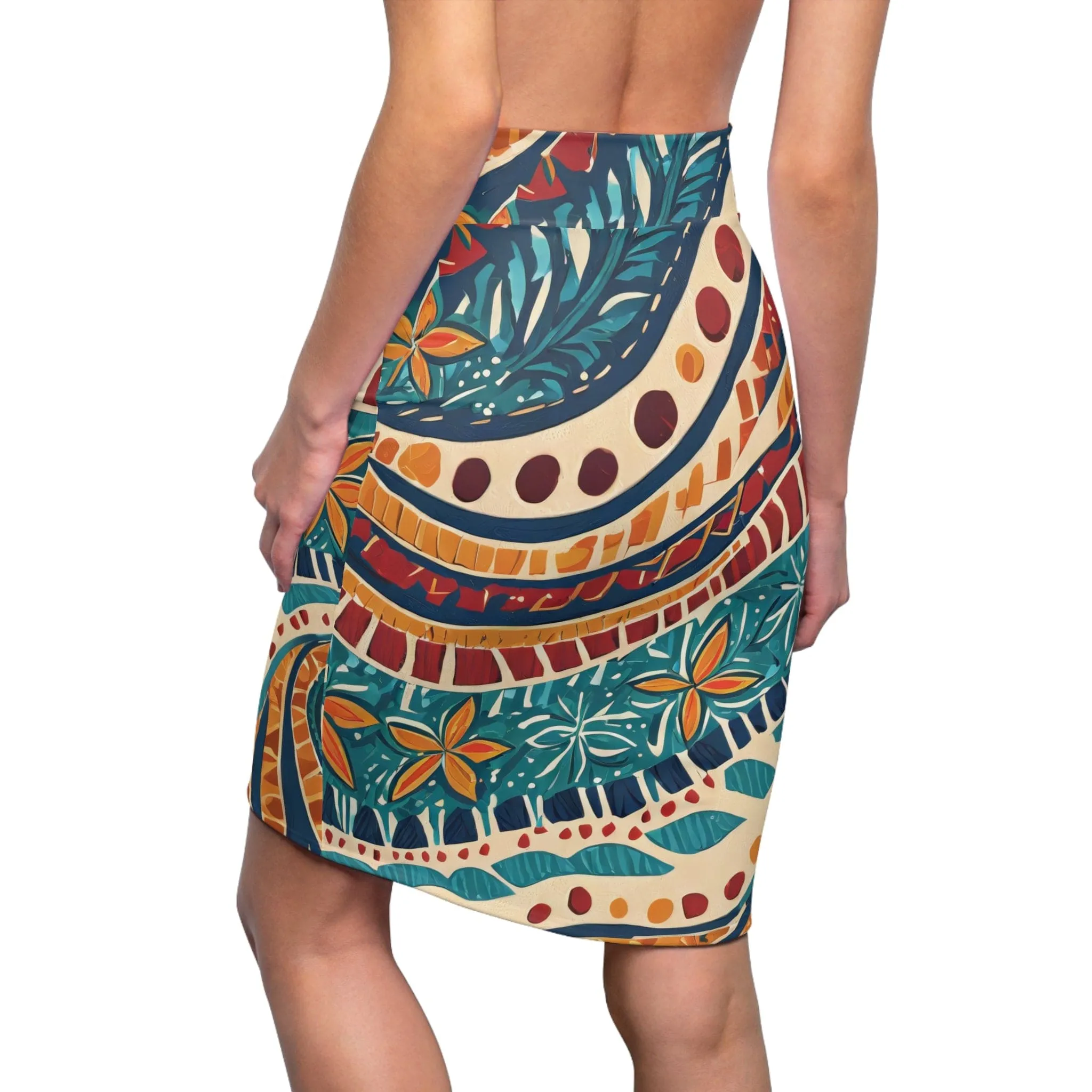 Womens Pencil Skirt - Tropical Floral Pattern 61374