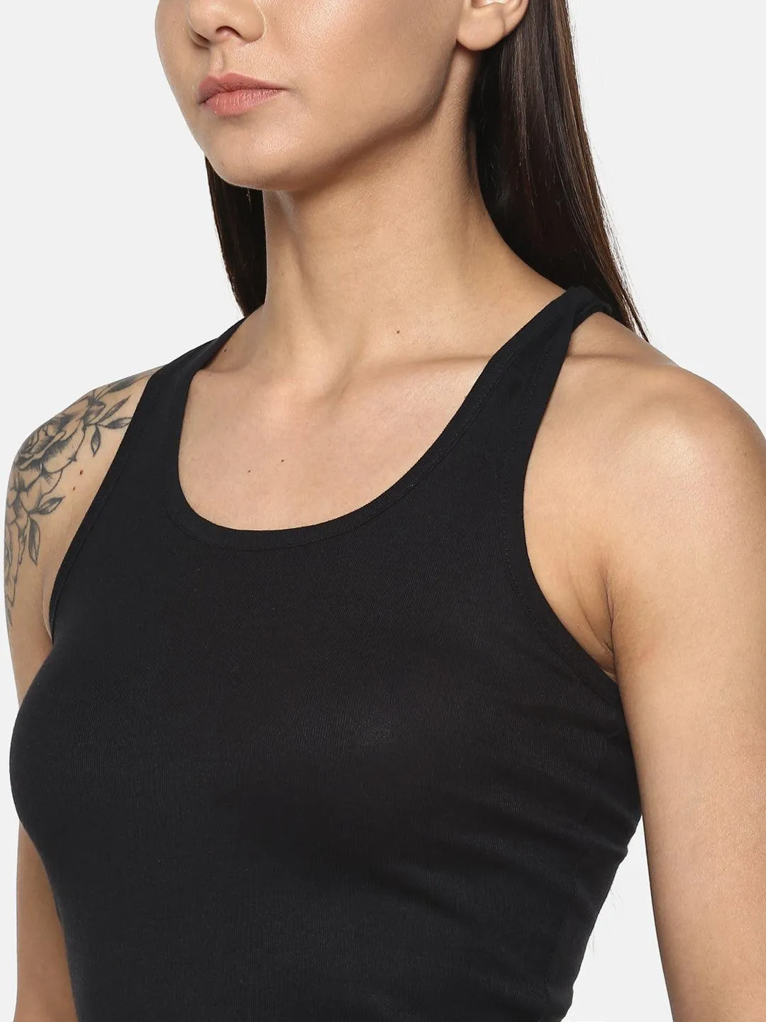 Women's Solid Pure Cotton Camisole with Racerback Style | SARA-BLK-1 |