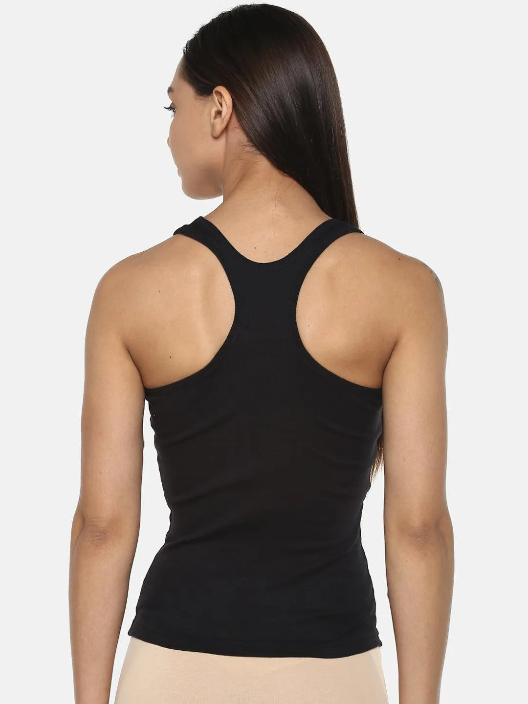 Women's Solid Pure Cotton Camisole with Racerback Style | SARA-BLK-1 |