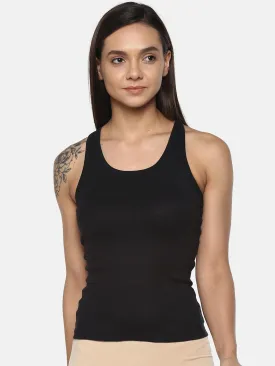 Women's Solid Pure Cotton Camisole with Racerback Style | SARA-BLK-1 |