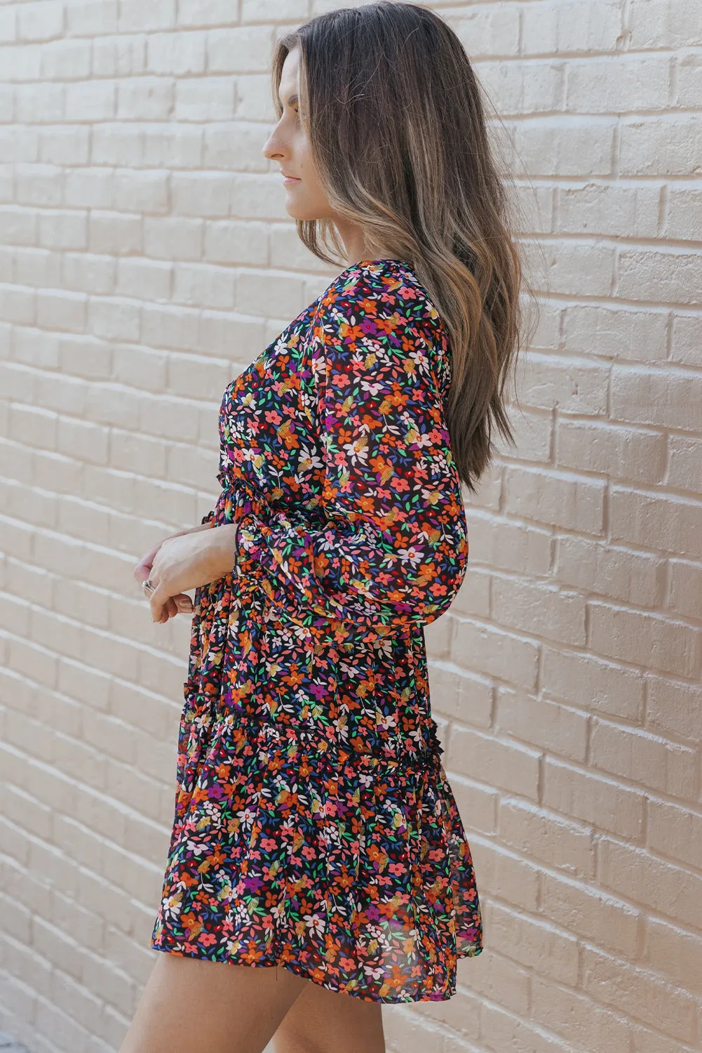 Wrapped V Neckline Floral Dresses