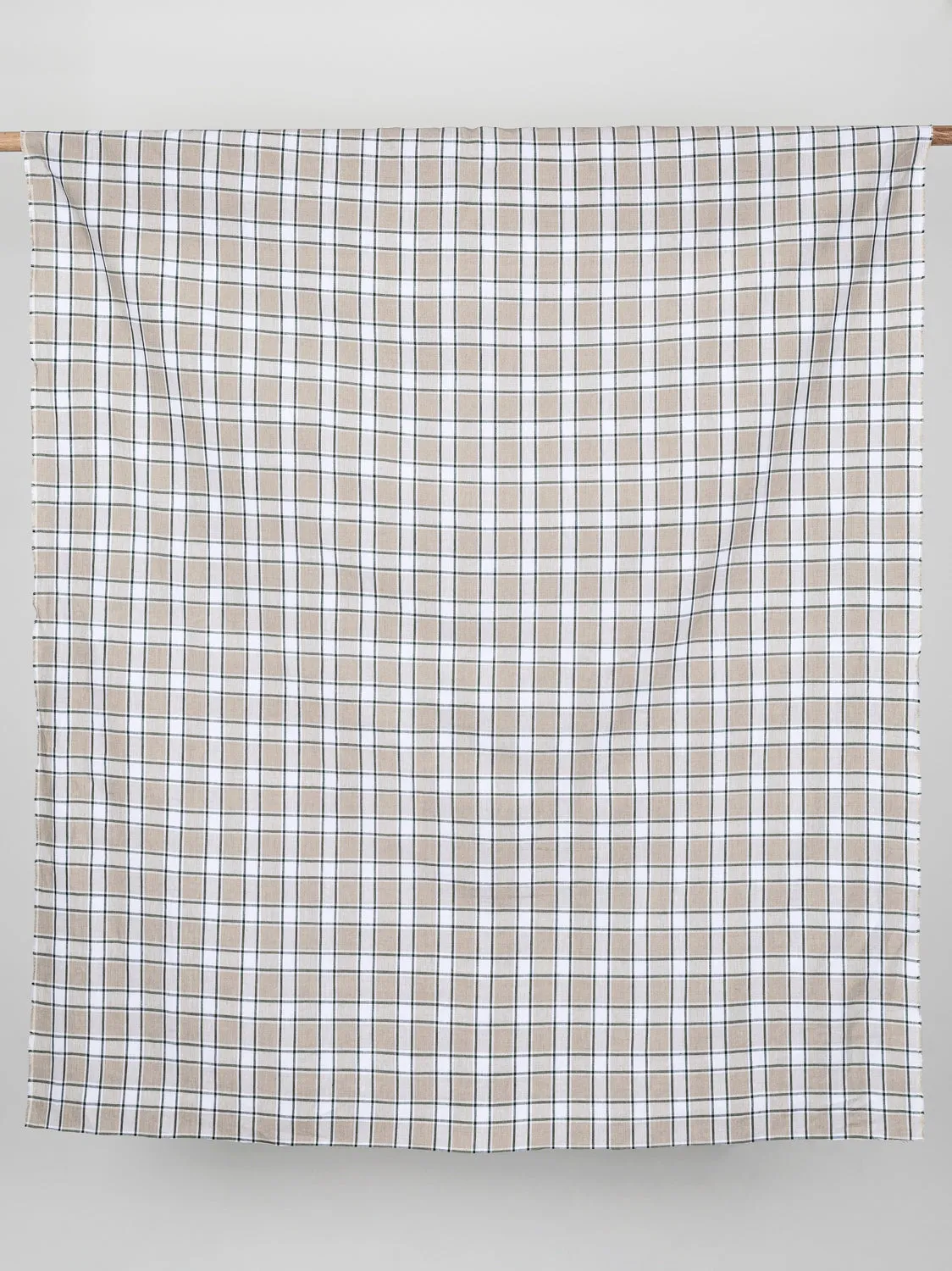 Yarn Dyed Plaid Irish Linen Suiting Deadstock - Beige   Green   White