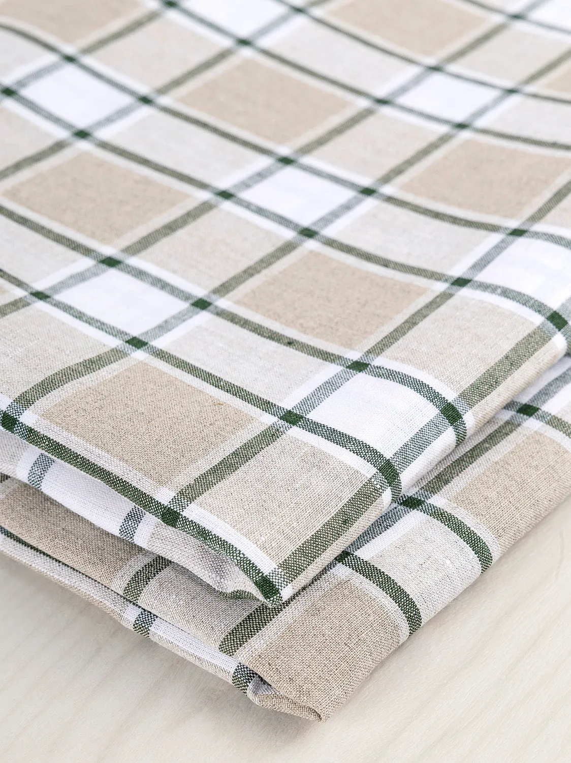 Yarn Dyed Plaid Irish Linen Suiting Deadstock - Beige   Green   White