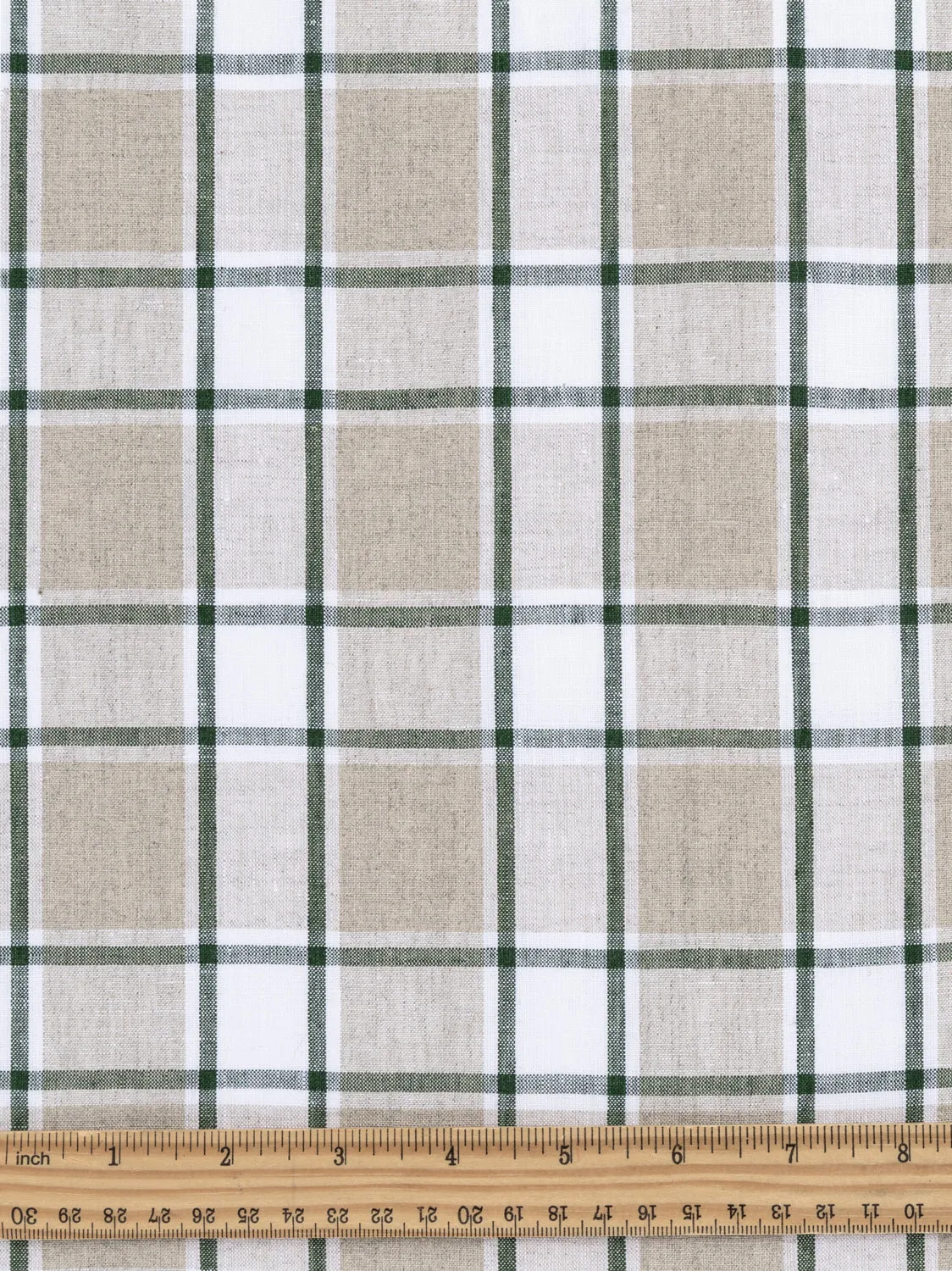 Yarn Dyed Plaid Irish Linen Suiting Deadstock - Beige   Green   White