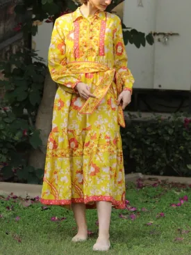 Yellow Block Print Cotton Dress