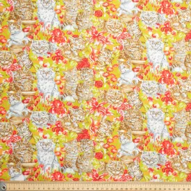 Yellow Cat & Flowers Cotton Print